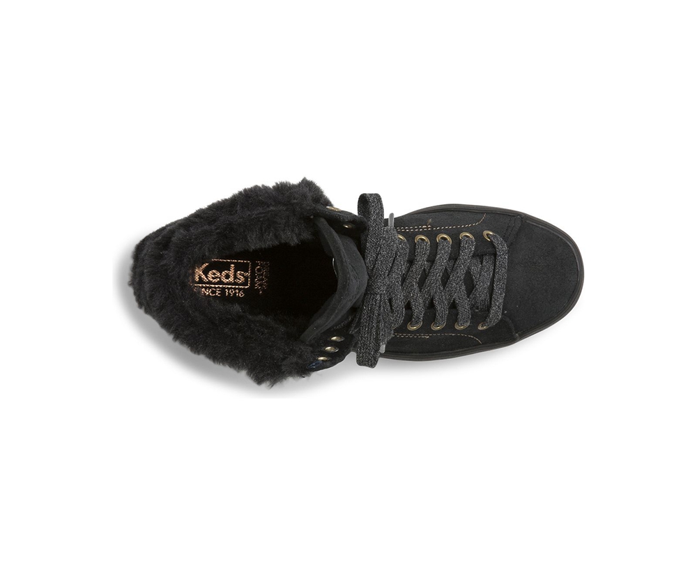 Keds Womens Sneakers Black - Rise Hi Suede Faux Fur - 346KEVSFX